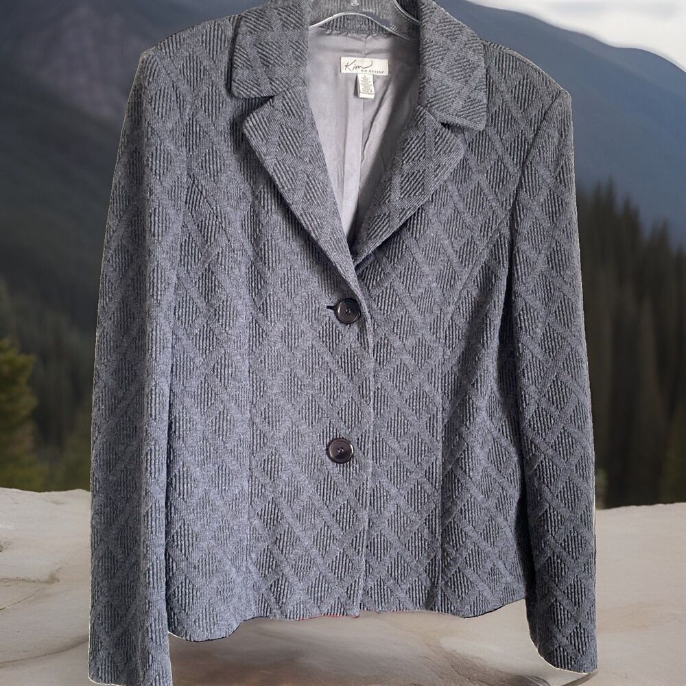 Kim Roger’s Blazer Large Gray Lined Button Front Career Y2K Excellent Condition